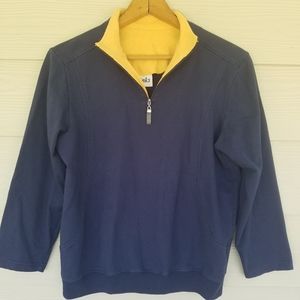Vintage 90s Lightweight Pullover High-neck Zip Sz Med. Navy/Yellow Accent
